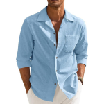 Men’s Casual Cotton Blend Shirt || Long Sleeve Button Down with Spread Collar | Lightweight Breathable Fabric |