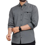 Men's Regular Fit Solid Soft Touch Cotton Casual Shirt with Pocket Design with Spread Collar & Full Sleeves
