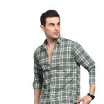 Men's Full Sleeve Checkered Casual Shirt, Blue, Green, and Cream Plaid Pattern