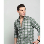 Men's Full Sleeve Checkered Casual Shirt, Blue, Green, and Cream Plaid Pattern