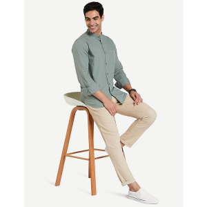 Men's Cotton Shirt | Chinese Collar | Casual | Plain | Full Sleeve | Summer - Regular Fit