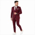 Men's Slim Fit Two-Piece Suit, Maroon, Single Button Blazer with Matching Trousers