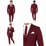 Men's Slim Fit Two-Piece Suit, Maroon, Single Button Blazer with Matching Trousers